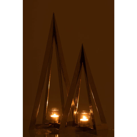 J-Line theelichthouder Boom - metaal/glas - zilver - large