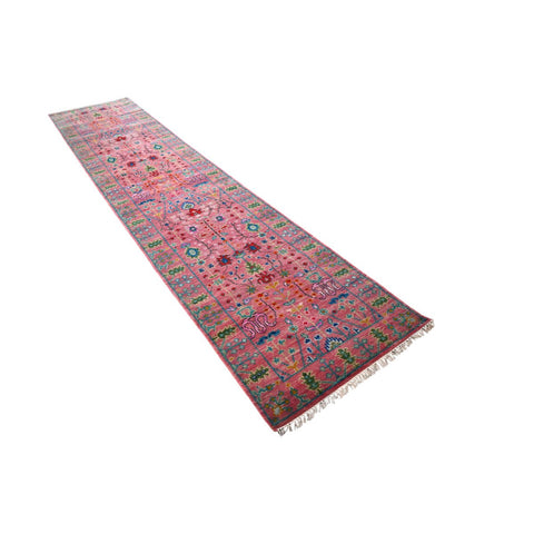 Roze Azeri Loper - 370x80 cm - HANDGEMAAKT