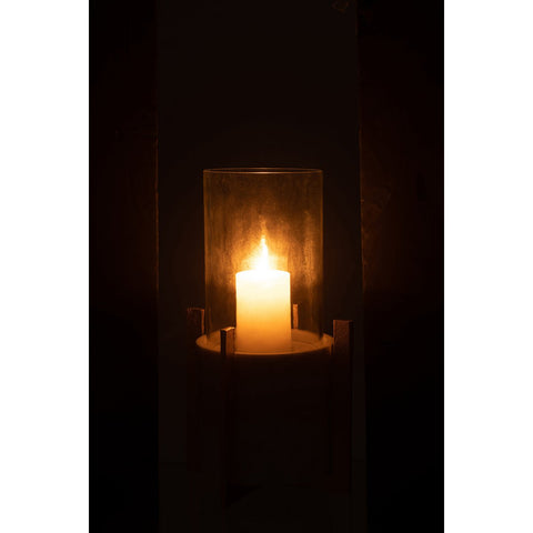 J-Line windlicht Glas Voet - marmer/metaal - grijs/champagne - large
