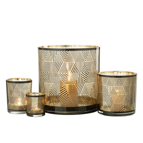 J-Line windlicht Driehoeken Strepen - glas - bruin - large
