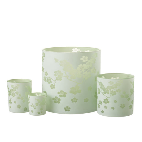 J-Line windlicht Bloemen -  glas - groen - extra large