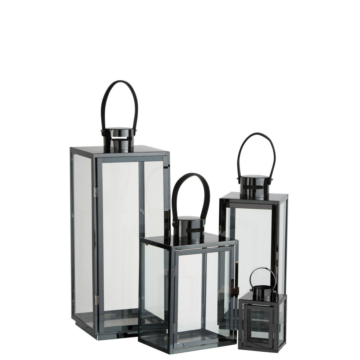 J-Line Lantaarn Vierkant Metaal/Glas Zwart