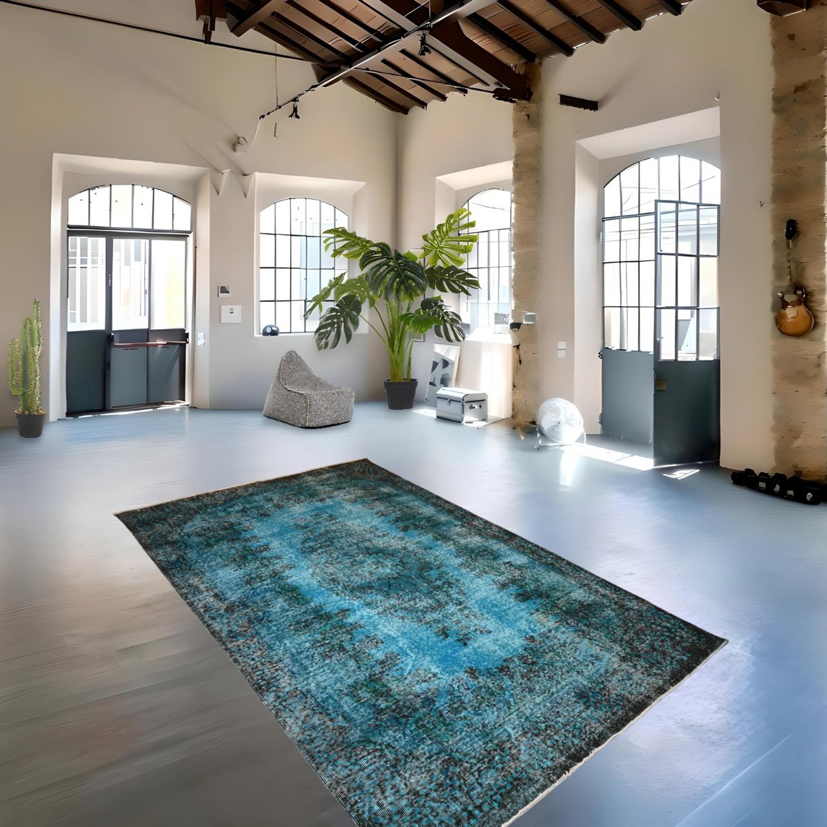 Blauw vintage vloerkleed - 290x180 cm - HANDGEMAAKT