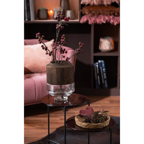 J-Line vaas Rond Hoog - hout/glas - donkerbruin - L - 31.00 cm hoog
