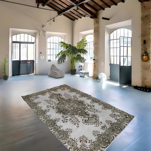 Licht vintage vloerkleed - 249x160 cm - HANDGEMAAKT