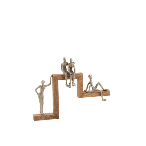 J-Line Figuren 4 Relax Trap Aluminium/Mango Hout Zilver/Naturel