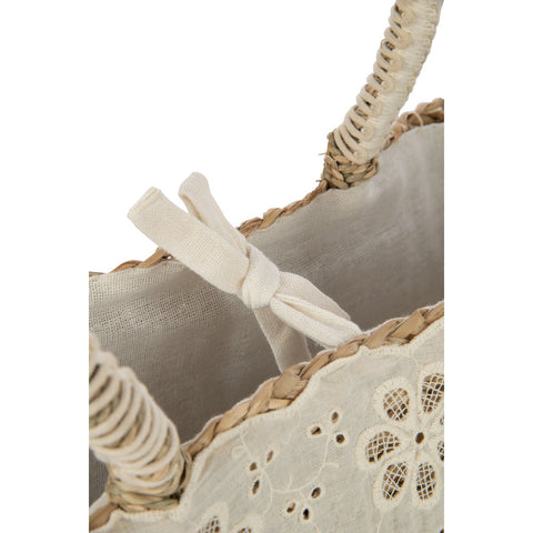 J-Line Strandtas Bloemen+Franjes Zeegras Nat/Creme