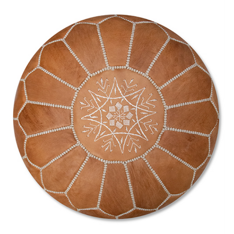Leren poef - naturel bruin (XL)