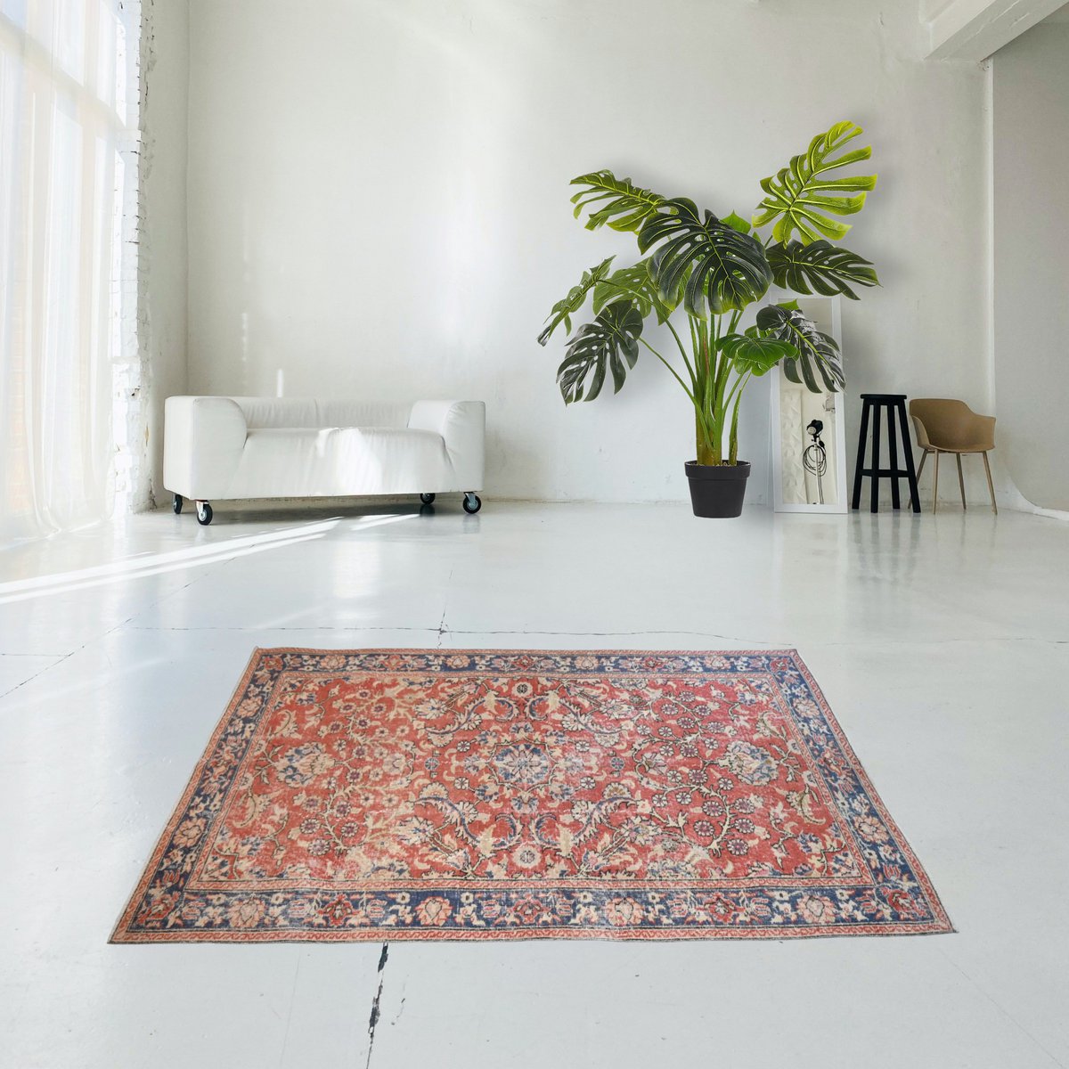 Vintage vloerkleed - 203x125 cm - HANDGEMAAKT