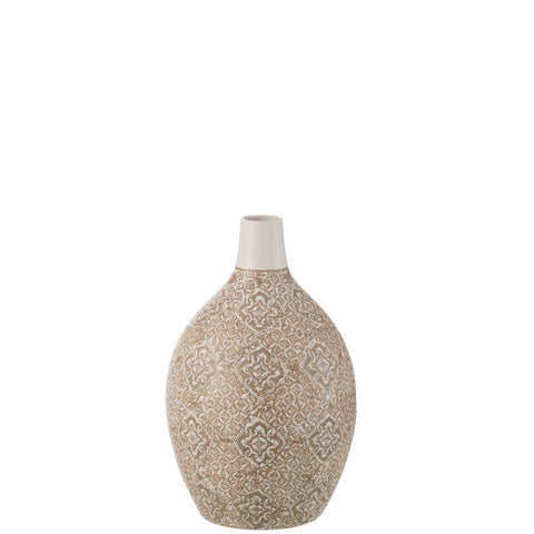 J-Line Vaas Wabi Rond Porselein Beige/Wit
