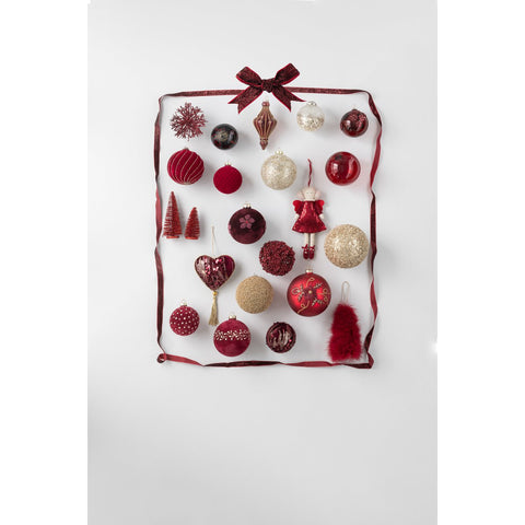 J-Line Doos Van 4 Kerstballen Bloemen Fluweel Glas Burgundy Large