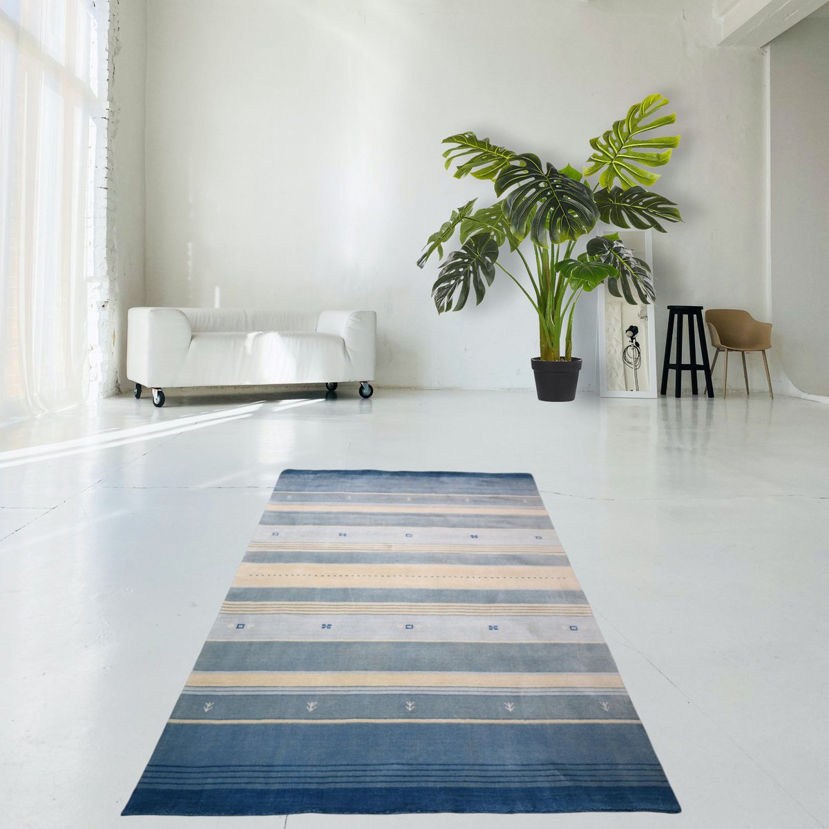 Blauw Gabbeh vloerkleed - 210x140 cm - HANDMADE