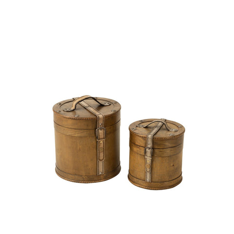 J-Line Koffers Rond - hout - beige