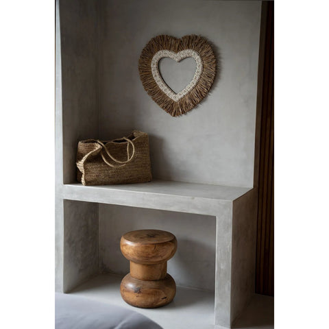 Het Raffia Schelp Hart - Natuurlijk Wit - L