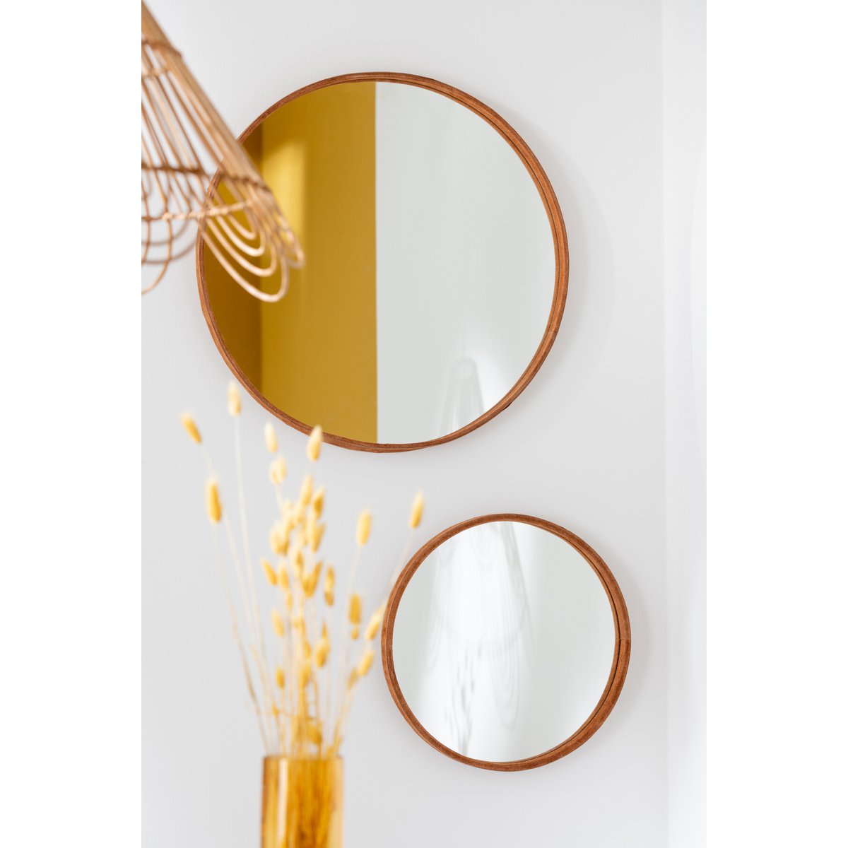 J-Line spiegel Rond - textiel - cognac - large