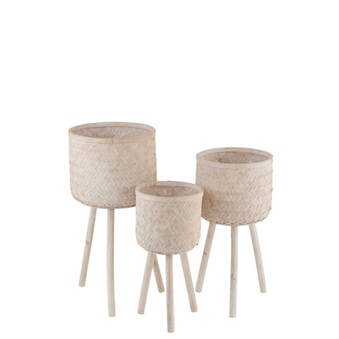 J-Line Bloempot bamboe - jute - naturel - Ø 37 cm