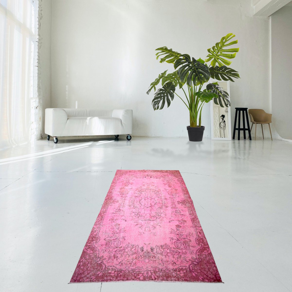 Roze vintage vloerkleed - 217x116 cm - HANDGEMAAKT