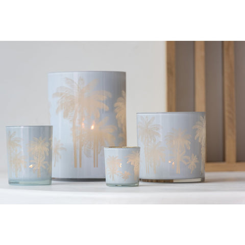 J-Line windlicht Palmbomen - glas - blauw/goud - extra large