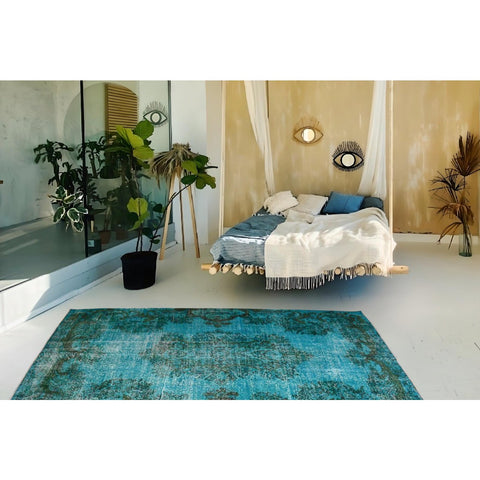 Turquoise vintage vloerkleed - 278x162 cm - HANDGEMAAKT