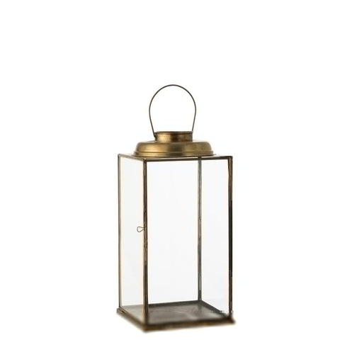 J-Line lantaarn Laag Antiek - glas/ijzer - brons - small