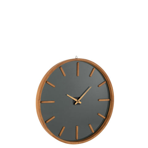 J-Line Rond klok - hout/ glas - bruin/ zwart - M - Ø 60 cm