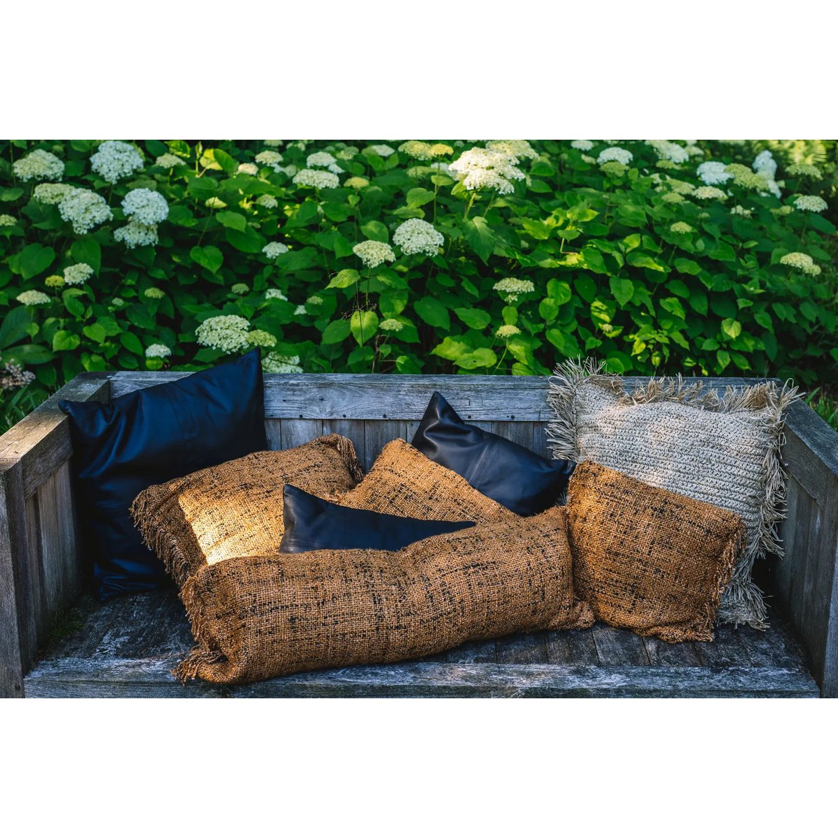 De leren kussenhoes met vier panelen - Zwart - 60x60