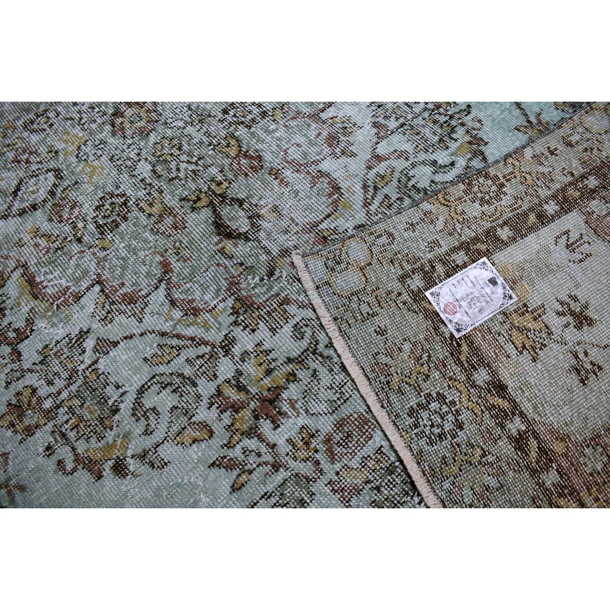Grijs blauw vintage vloerkleed - 298x174 cm - HANDGEMAAKT