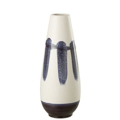 J-Line Bloempot Kwast Steengoed Wit/Blauw  - 39.00 cm hoog