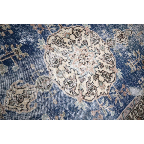 Beige blauw vintage vloerkleed - 190x109 cm - HANDGEMAAKT