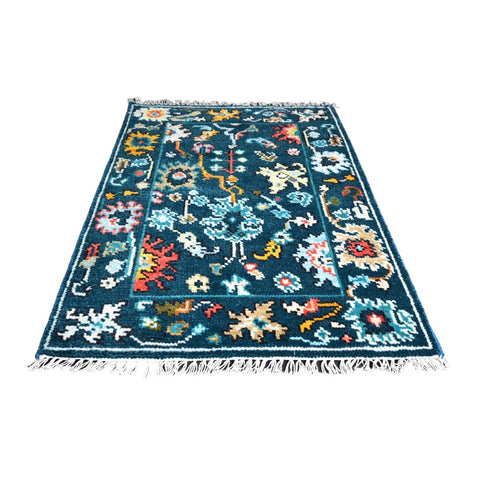 Turquoise Azeri vloerkleed - 95x70 cm - HANDGEMAAKT