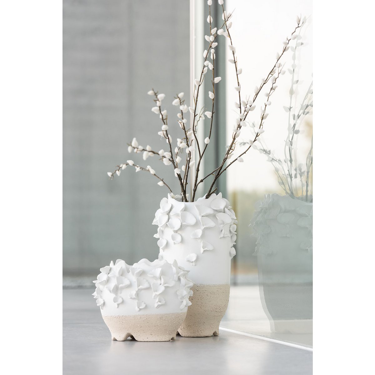 J-Line bloempot Anemone - keramiek - wit/beige - Ø 17.00 cm