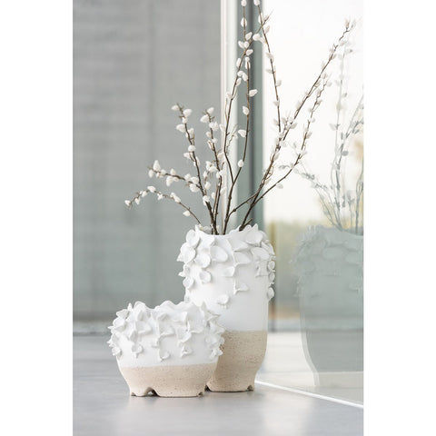 J-Line bloempot Anemone - keramiek - wit/beige - Ø 17.00 cm