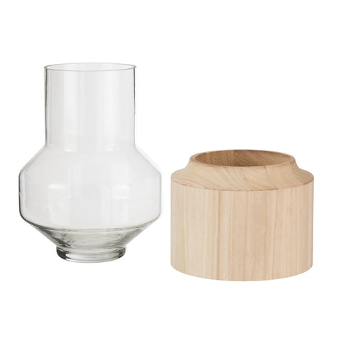 J-Line vaas Rond Hoog - hout/glas - lichtbruin - large - 30.50 cm hoog