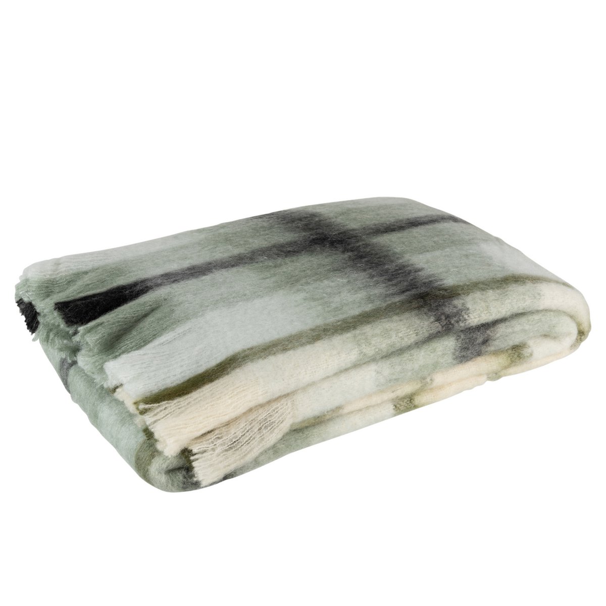 J-Line Plaid ruit - polyester - bruin/ groen/ wit - 190 x 136 cm