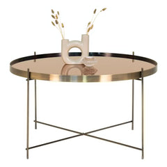 Venezia Salontafel - Messingkleurig staal met glas, Ø70x40 cm