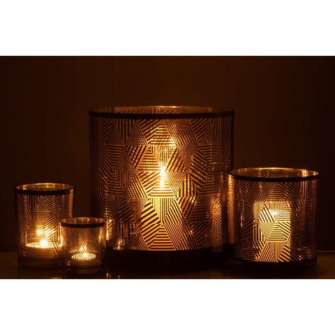 J-Line windlicht Driehoeken Strepen - glas - bruin - large