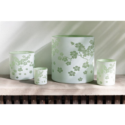 J-Line windlicht Bloemen -  glas - groen - extra large