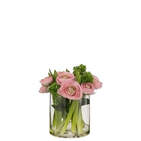 J-Line Ranonkel In Vaas Plastiek Glas Roze/Groen Large