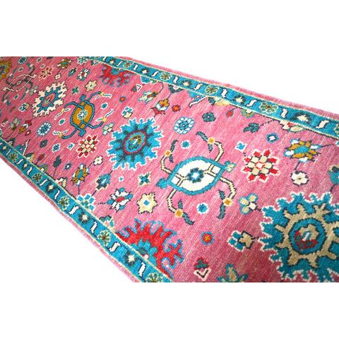 Roze Azeri Loper - 376x78 cm - HANDGEMAAKT
