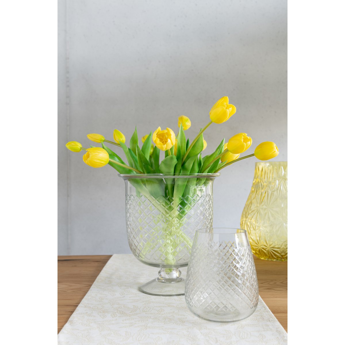 J-Line vaas Geruit Voet - glas - transparant - large