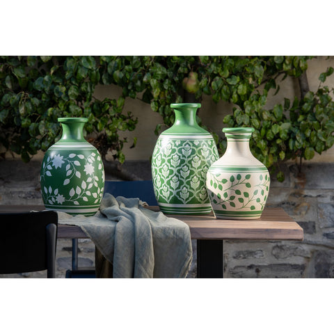 J-Line vaas Bloemen + Lijnen Terracotta - keramiek - groen/wit