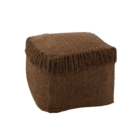 J-Line Poef Vierkant Gewoven+Franjes Viscose Bruin