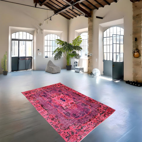 Roze vintage vloerkleed - 277x170 cm - HANDGEMAAKT