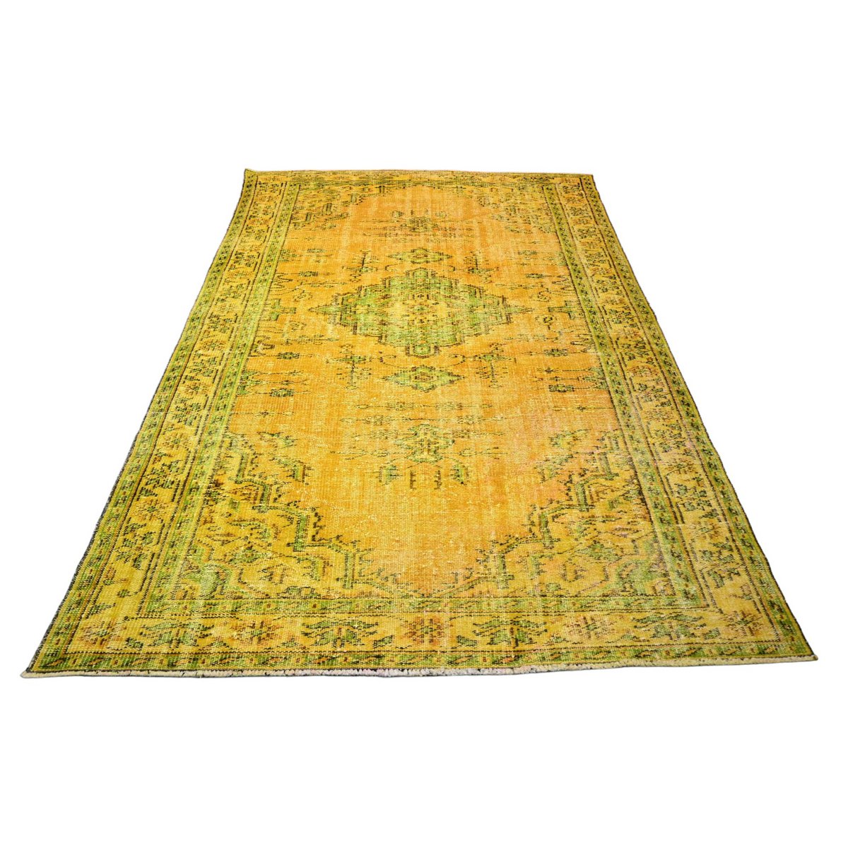 Geel vintage vloerkleed - 245x158 cm - HANDGEMAAKT