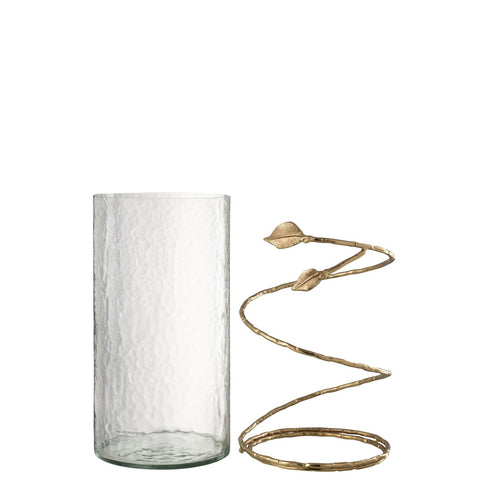 J-Line Vaas Blad Lang Glas/Ijzer Transparant/Goud