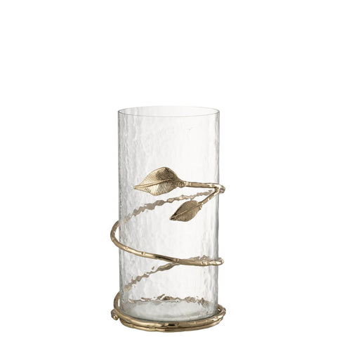 J-Line Vaas Blad Kort Glas/Ijzer Transparant/Goud