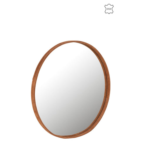 J-Line spiegel Rond - textiel - cognac - large