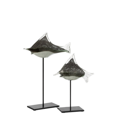 J-Line Vis Op Voet Glas/Ijzer Grijs/Zwart Large