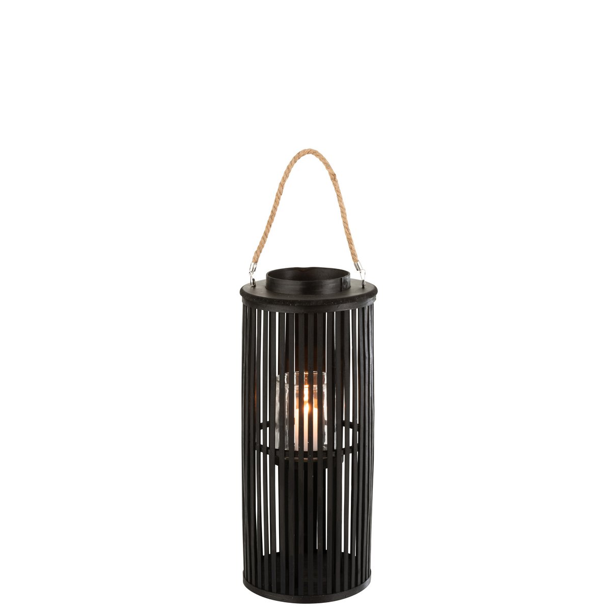 J-Line lantaarn Tube - bamboe - zwart - small