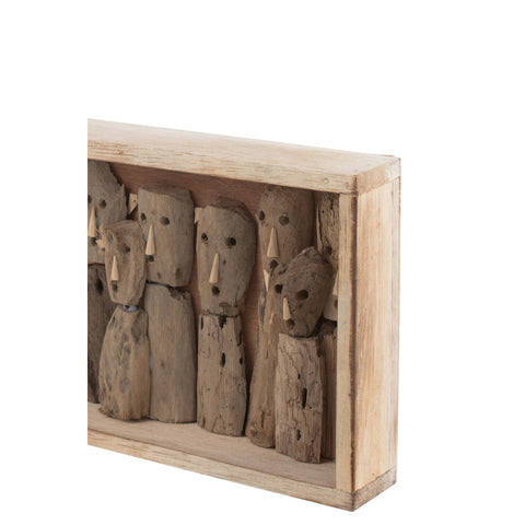 J-Line wanddecoratie Familie Masks Vakjes - hout - naturel - small